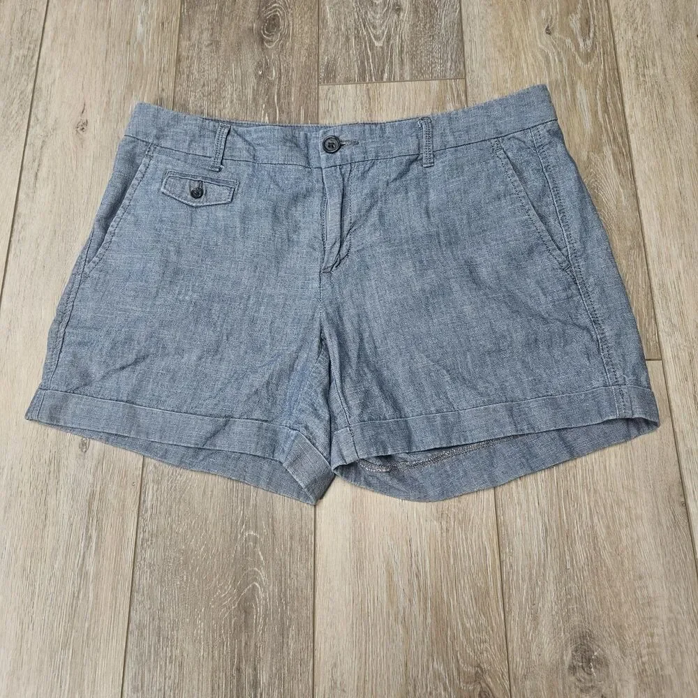 Banana Republic Blue Chambray Cotton Chino Shorts Pockets Women's 6 Classic